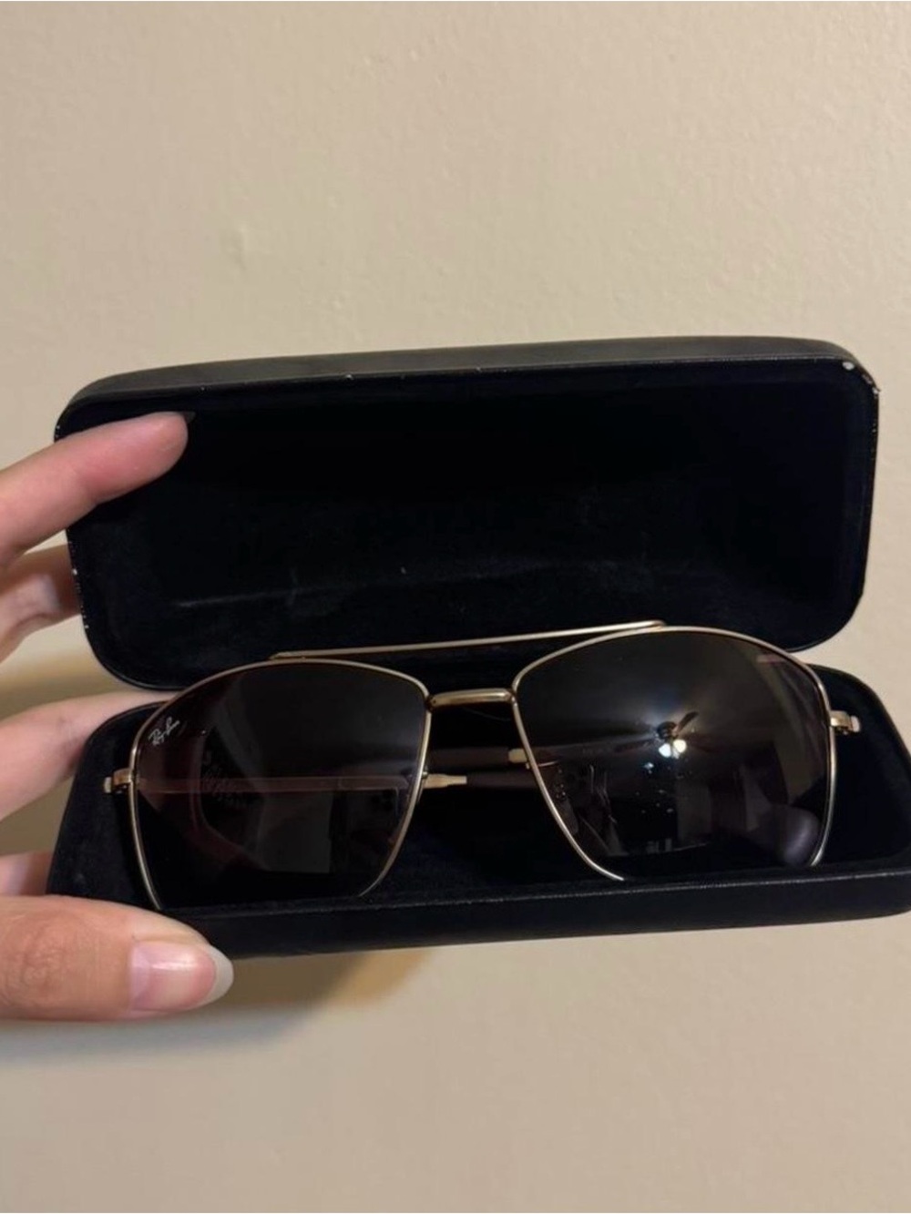 Ray-Ban Gold Aviator Sunglasses with Black Lenses